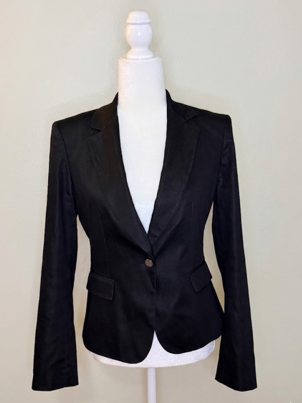 Tahari by Elie Tahari Black Coated Cotton Blazer Structured Jacket Size 0
